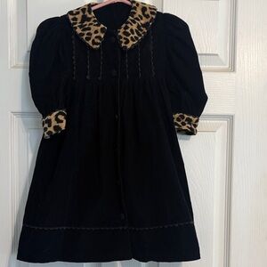 Black Dress with Leopard Print Collar and Cuffs size 3T